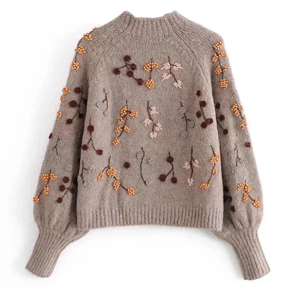 Knitting sweaters with perlendails in brown for women - elegance and warmth-2