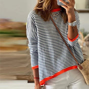 Sweaters in blue with orange -colored edge and striped pattern-2