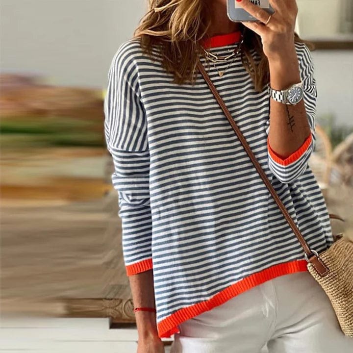 Sweaters in blue with orange -colored edge and striped pattern-2