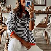 Sweaters in blue with orange -colored edge and striped pattern-4