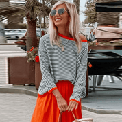 Sweaters in blue with orange -colored edge and striped pattern-5
