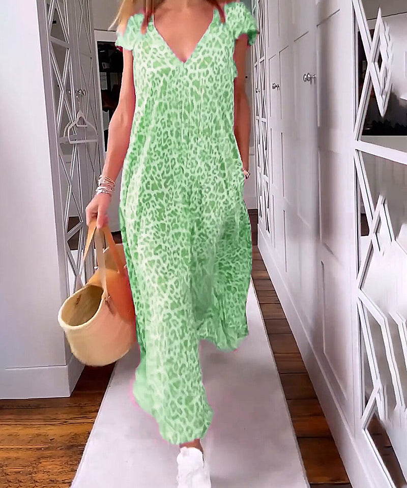 VANESSA | V-neck Short Sleeve Long Dress