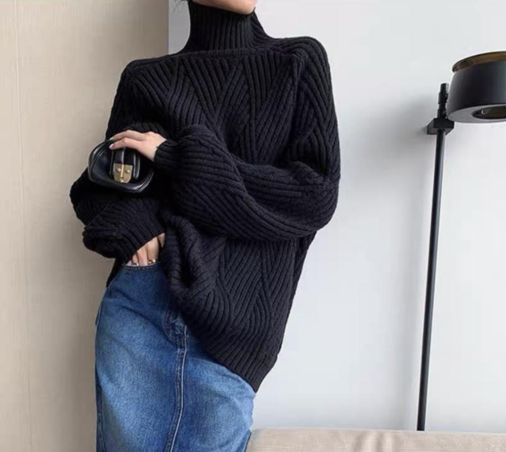 Black turtleneck sweater women - warm & elegant-2