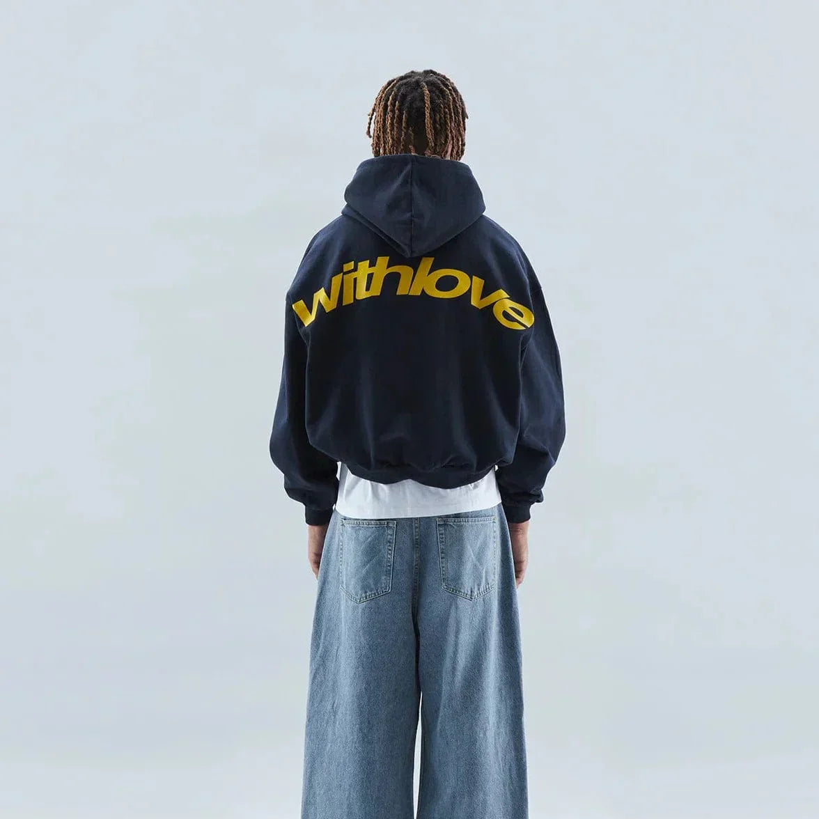 Sweater with a hood and stylish "with love" logo on the back-5