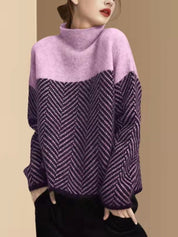 Cuddly sweater with turtleneck and knitting design for women-4