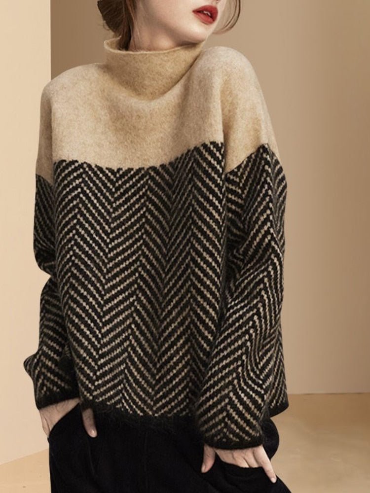 Cuddly sweater with turtleneck and knitting design for women-3