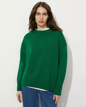 Elegant autumn sweater women - round neck, minimalist design-2