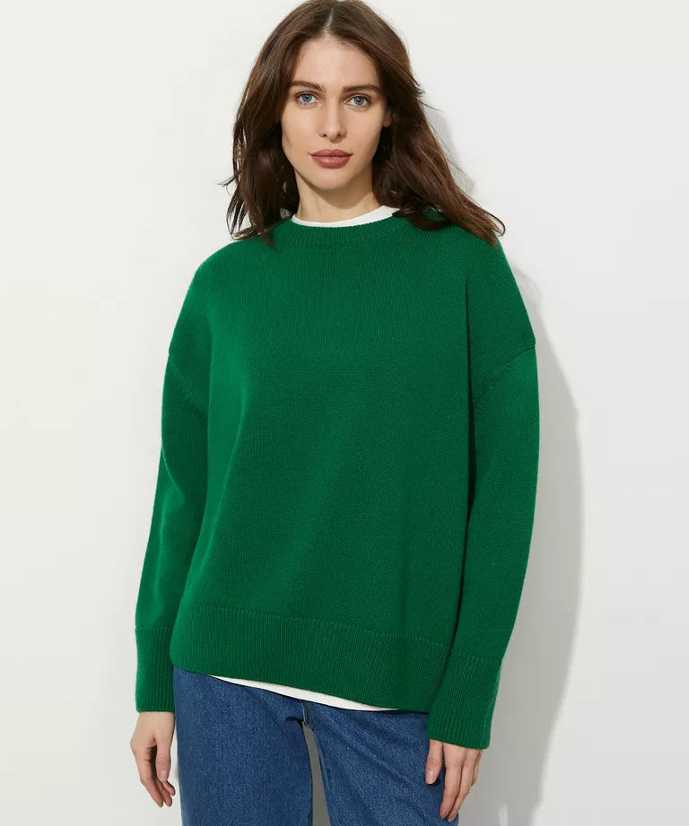 Elegant autumn sweater women - round neck, minimalist design-2