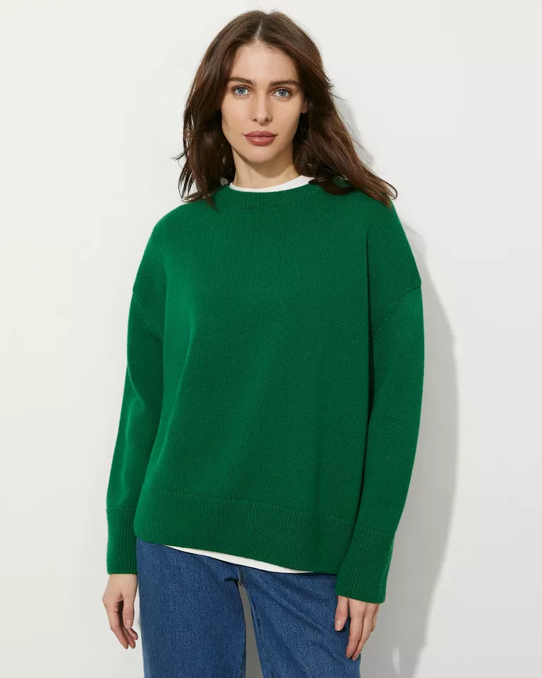 Elegant autumn sweater women - round neck, minimalist design-2