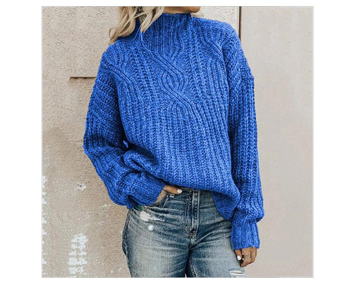Oversize roll collar sweater for women-5