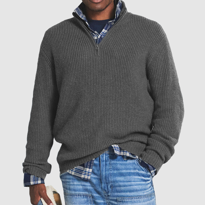 Men’s Half-Zip Knit Sweater - Ribbed Texture - High Collar - Relaxed Fit-1
