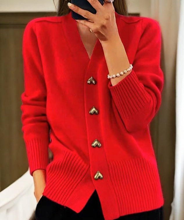 Ruby | Chic Cardigan with Gold Heart Buttons