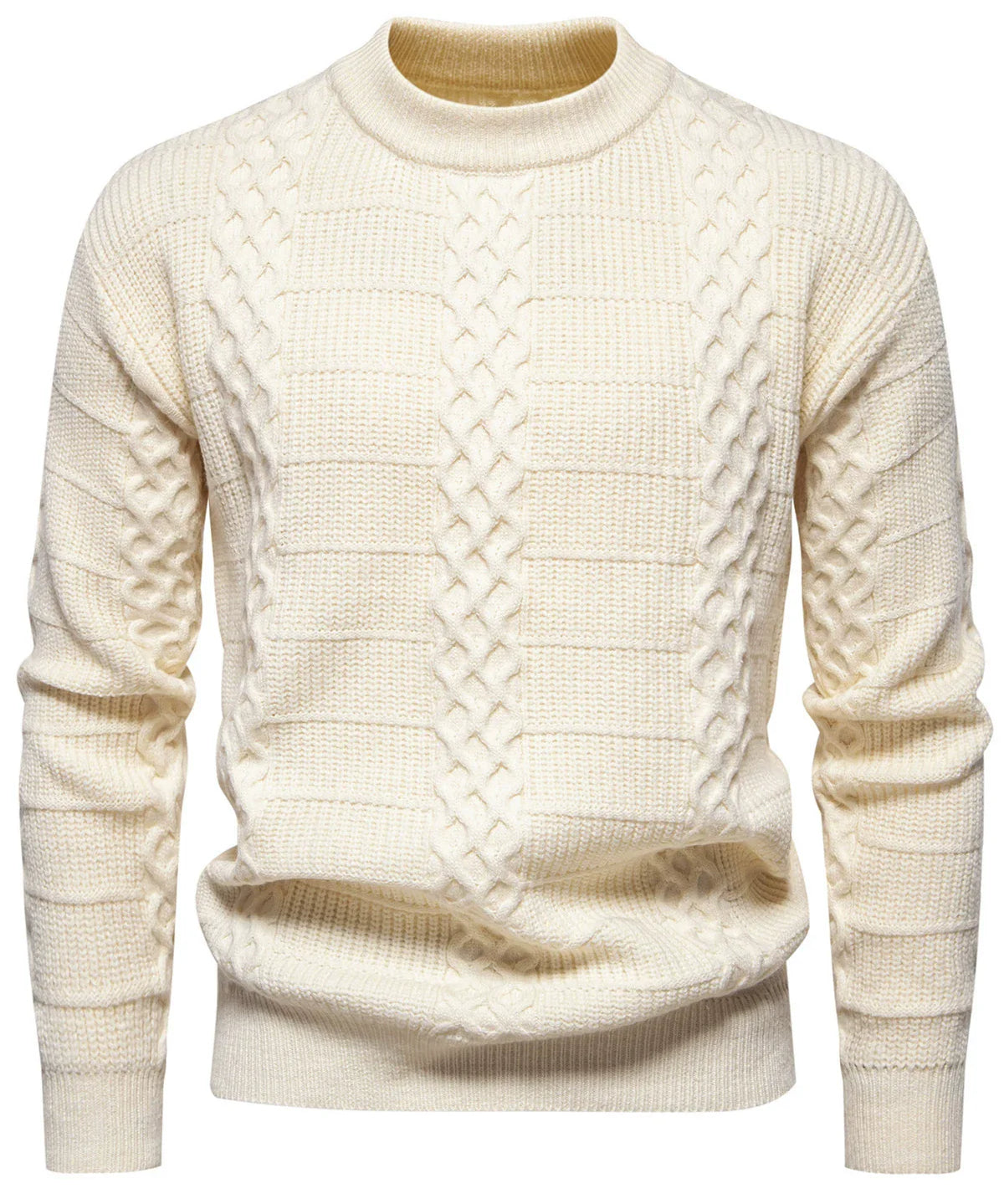 Men’s Cable-Knit Sweater - Warm Wool Blend - Regular Fit - Crew Neck Casual Wear-3