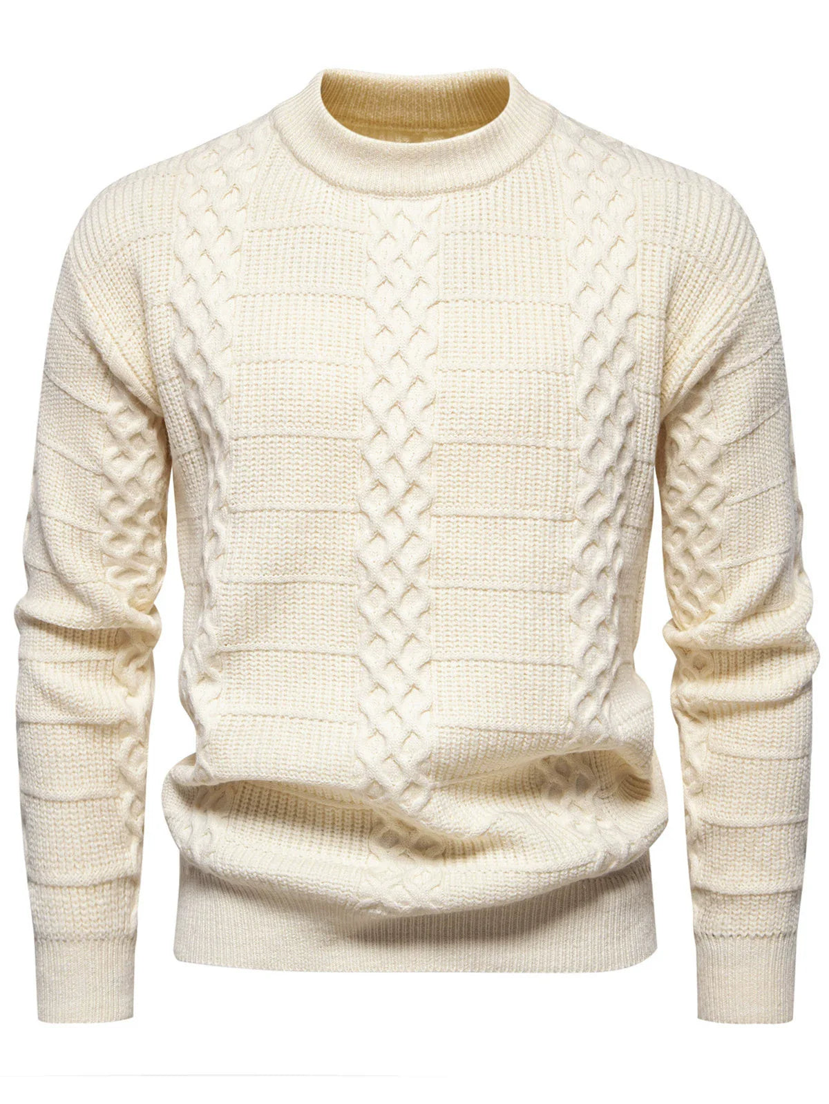 Men’s Cable-Knit Sweater - Warm Wool Blend - Regular Fit - Crew Neck Casual Wear-3