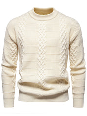 Men’s Cable-Knit Sweater - Warm Wool Blend - Regular Fit - Crew Neck Casual Wear-3