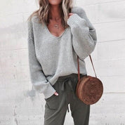 Sweatshirt with a loose V-neck for a casual look for women-6