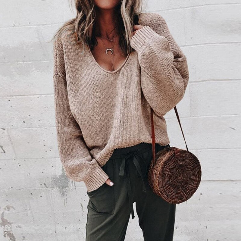 Sweatshirt with a loose V-neck for a casual look for women-5