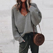 Sweatshirt with a loose V-neck for a casual look for women-1