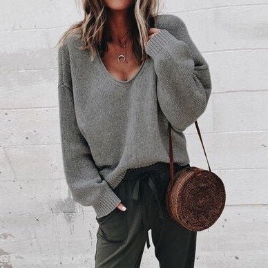 Sweatshirt with a loose V-neck for a casual look for women-1