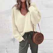 Sweatshirt with a loose V-neck for a casual look for women-3