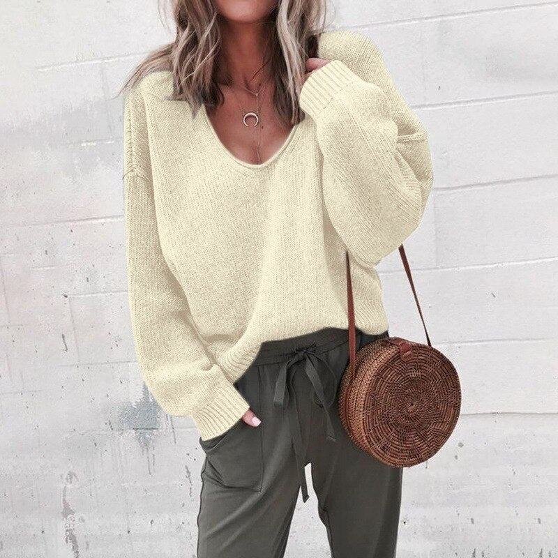 Sweatshirt with a loose V-neck for a casual look for women-3